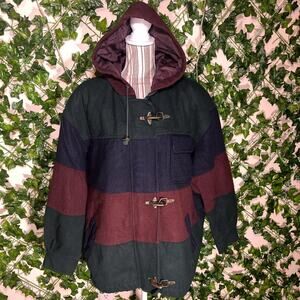 Vintage green blue and burgundy stripped hooded jacket